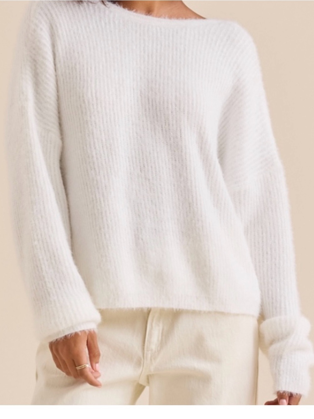 Altar'd State Off-the-Shoulder Fuzzy Open-Back Sweater - White - Picture 3 of 4